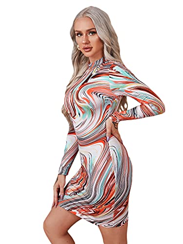 Floerns Women s Long Sleeve Mock Neck Marble Print Bodycon Dress A Multi 1 M