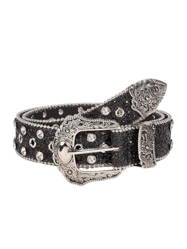 GORGLITTER Women's Bling Western Rhinestone Cowboy Belt Vintage Rodeo Country Cowgirl Studded Leather Belt