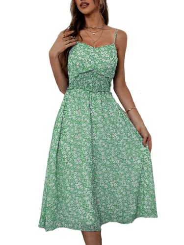 CakCton Women's Summer Midi Dress - Spaghetti Strap Swing Sundress With V Neck & Buttons, Beach Casual Dress - View #14