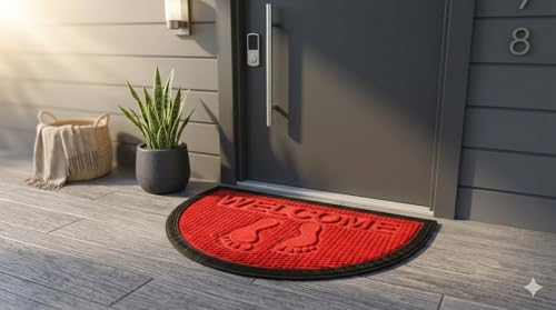 Image of Heavy Duty Front Door Mat 45 x 75 cm, Outdoor Indoor Welcome Mat, Non Slip Dirt Trapper Entrance Rug for Entryway, Patio & Porch,Washable Low Profile Foot Mat (Red Foot Mat 45 x 75 Cm)