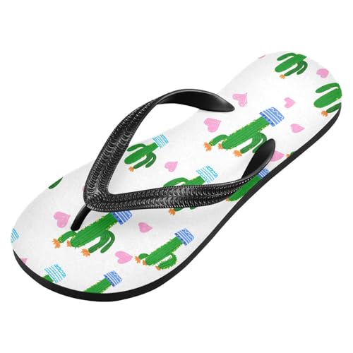 Pink Cactus Heart White Flip Flops for Beach Thong Sandals Anti-slip Lightweight Beach Shoes for Travel Summer Outdoor2