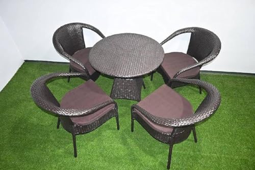 Image of PRATHAM India 4+1 Outdoor Indoor Patio Set Bistro Set Rattan Set Lawn Balcony Hall Outdoor Garden Chair Table Set (Brown Chair & Brown Cushion)