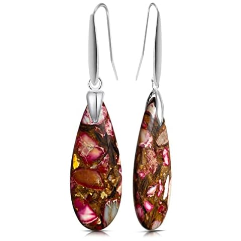 Natural Turquoise/Imperial Jasper/Aventurine Quartz Drop Dangle Earrings,Genuine Healing Colorful Gemstone Earrings for Women Teen Girls, Sterling Silver, Sea Sediment Stone Turquoise Cover