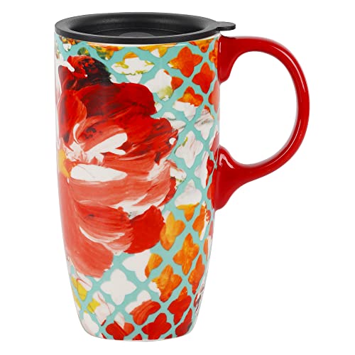 Topadorn Ceramic Coffee Mug with Lid and Handle Latte Mug,17oz, White