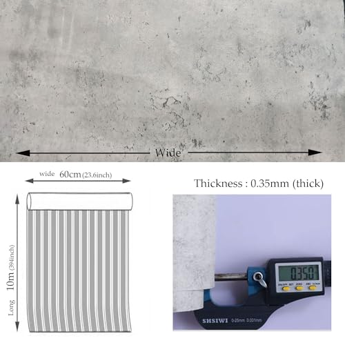 Bai You Mei Klebefolie Betonoptik Wasserfest Verdickt 10m*0,6m Retro stil Vintage Tapete betonoptik Klebefolie Aufkleber Rolle Concrete (Grau, 0.6W x 10L m)