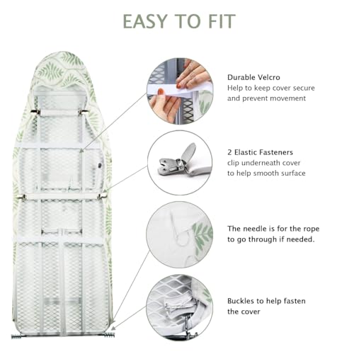 Image of SheeChung 14x42 Inch Over-The-Door Ironing Board Cover and Pad,Cotton Cover with Extra Thick Pad,Resists Scorching and Staining,Fits Door /Standard Ironing Board,Silicone Coating,Bohemian Leaves