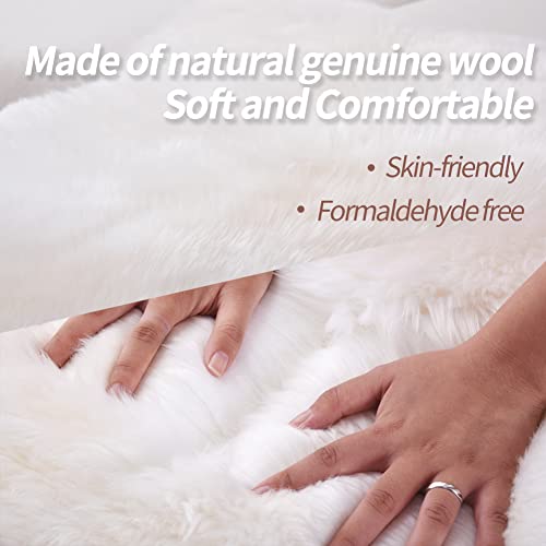 Premium Genuine Fur Sheepskin Rug Real Australia Sheepskin Natural Luxury Fluffy Lambskin Fur Area Rug Seat Covers for Kids Bedroom Sofa Chair Cover (Creamy White, Double Pelt/2ft x 6ft)