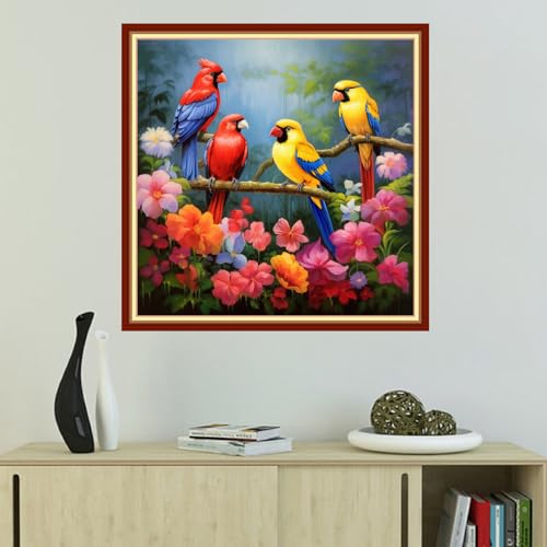 Image of Foxhool Beginners Cross Stitch Kits Stamped Full Range of Embroidery Kits for Adults DIY Cross Stitches kit Embroidery Patterns for Needlepoint kit-Flower Birds 18x18 inch