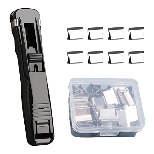 Kreativer Hefter, Blatthefter Mini mit 58 Stück Wiederverwendbare Heftklammern Push Hefter Set Binder Clips Muschel Clip Spender, Tragbarer Fast Clam Clip Spender, Geeignet für Büros, Schulbedarf Cover