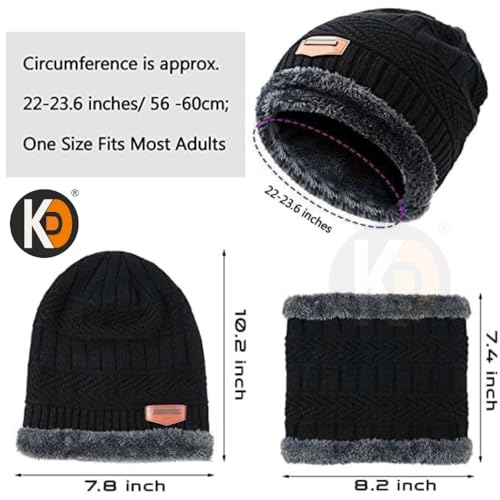 Image of K D Winter Wear 2-in-1 Woolen Beanie Cap & Muffler Set for Men & Women | Soft Thermal Wool | Fleece-Lined | Head & Neck Warmer | Unisex Winter Accessories (Cap /Muffler - Blue)