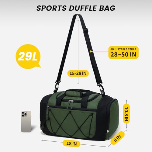 Image of Vorspack Gym Bag for Men - 18 Inches Small Duffle Bag for Travel Lightweight Duffel Bag with Shoe Compartment Personal Item Travel Bag Weekender Bag for Travel Sports Gym - Green