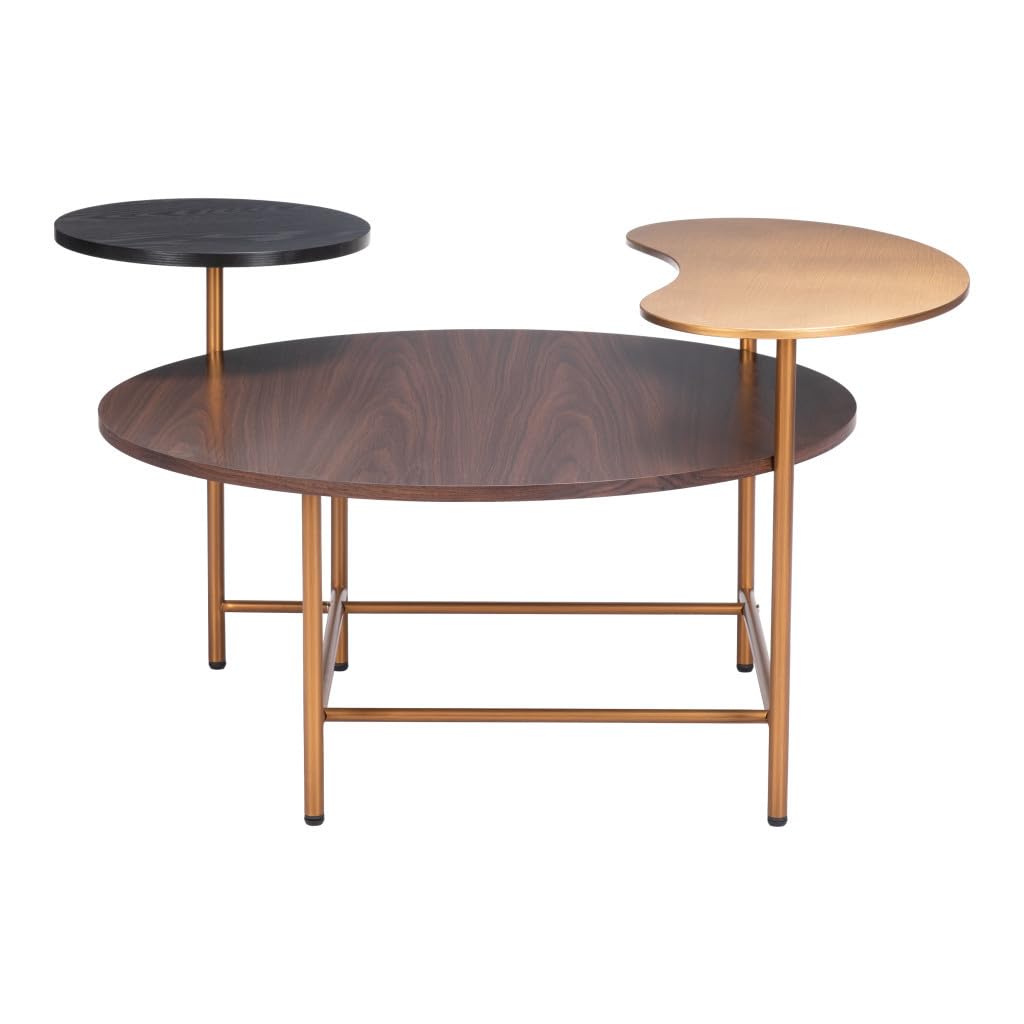 HomeRoots 55 Brown Black and Gold Wood and Steel Three Tier Coffee Table