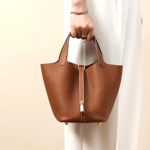 Genuine Leather Bucket Bag for women with Inner bag and Lock,trendy large-capacity handbag,Shoulder bag,purse4