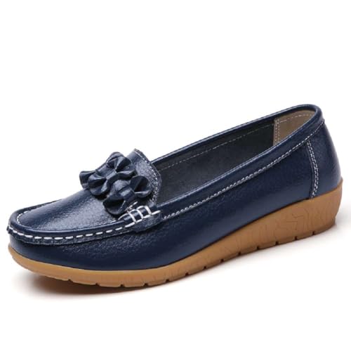 Image of Women's Genuine Leather Platform Loafers Classic Casual Comfort Slip-On Shoes Soft Sole Dress Shoes