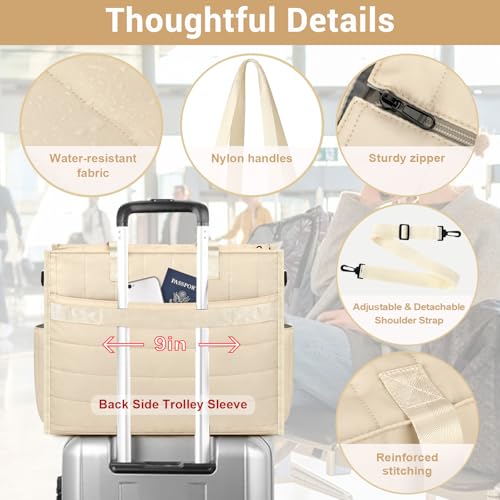Image of IBFUN Utility Tote Bag with 24 Pockets, Large Teacher Tote for Women with Laptop Compartment, Travel Tote Bag with Zip Top