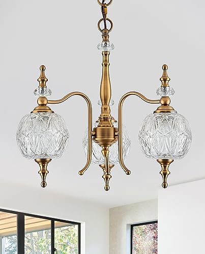 Tlolgt Vintage Pendant Light Fixtures, 3-Light Chandeliers For Kitchen Antique Gold Glass Pendant Lighting Matte Brushed Brass Finish With Crystal Glass Shade For Farmhouse Hotel Kitchen Island thumb #8