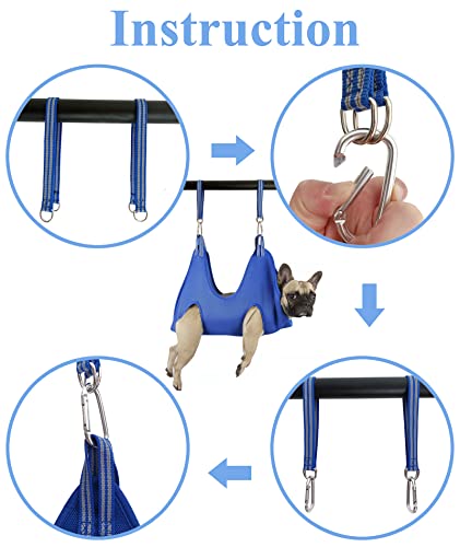 Image of Kkiimatt 10 in 1 Dog Grooming Hammock Harness with Nail Clippers, Nail Trimming Hammock for Pet, Grooming Sling Hanger Holder Restaint for Nail Trimming /Clipping (XXS /Under 10lb Blue)