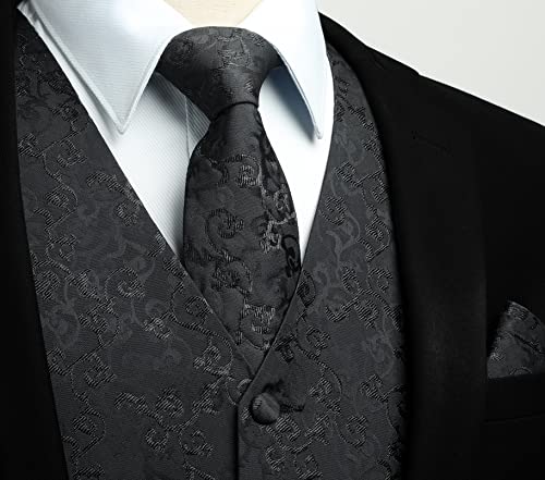 Image of HISDERN Vest and Tie Sets for Men Vests Paisley Floral Jacquard Necktie Pocket Square 3PCS Waistcoat for Suit or Tuxedo