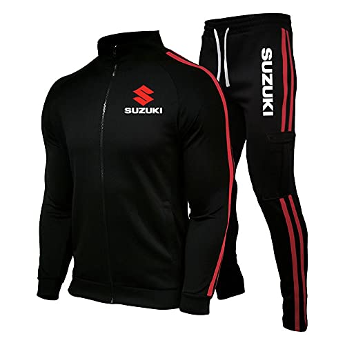 MAUXpIAO Pour Des Hommes Succursale Ensemble Gym Su-ZUki Le Jogging Bas Décontractée Plein Zipper Joggeurs Des Sports Survêtement Avec Les Poches Ajuster/black/L