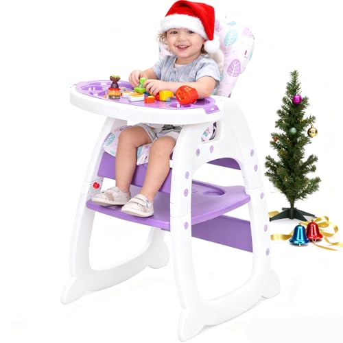 Image of SANDINRAYLI Baby High Chair, Highchairs for Babies and Toddlers, Convertible Baby Feeding Chair, Adjustable Eating Chair for Baby Boy & Girl, High Chairs for Babies 6 Months to 6 Years, Purple