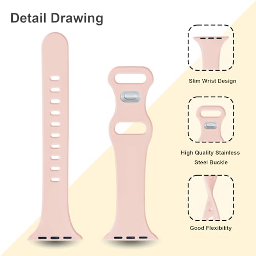 Image of Slim Band Compatible with Apple Watch Bands 38mm 40mm 41mm 42mm 44mm 45mm 46mm 49mm for Women Men,Soft Thin Narrow Silicone Sport Strap Wristbands for iWatch Series 11 10 9 8 7 6 5 4 3 2 1 SE Ultra Pink Sand