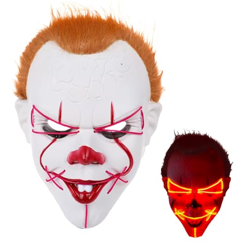 KEELYY Clown Maske LED Halloween Masken Realistische Horror Clown Maske Killerclown Pennywise Kostüm für Halloween Karneval Cosplay