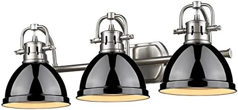 Golden Lighting 3602-BA3 PW-BK Duncan Bath Fixture, Pewter with Black Shades