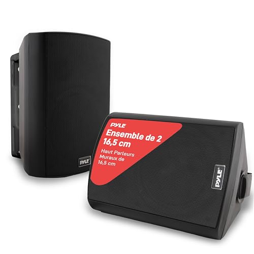 Pyle Paire d'Enceintes Bluetooth Murales étanches, pour Intérieur/Extérieur, évaluation IP44 de Qualité Marine, Amplification des Basses, Volume élevé et Basses Améliorées, Noir