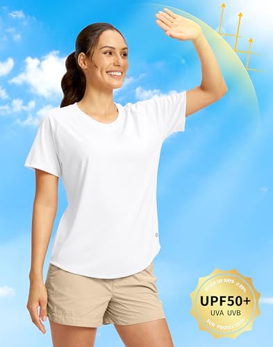 SANTINY Women's Short Sleeve Shirts UPF 50+ Sun Protection Moisture Wicking T-Shirts Hiking Athletic Workout Tops for Women2