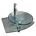 Renovators Supply Manufacturing Halo Glass Wall Mount Bathroom Sink 23 3/4 in. Tempered Glass Round Wall Hung Vessel Sink with Chrome Faucet and Sink Drain