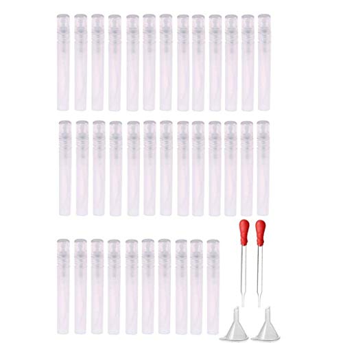36 botellas de plástico pulverizadoras transparentes de 10 ml con atomizador de tubo rellenable para perfumes, botellas de muestra vacías, fiestas, herramienta de maquillaje portátil Cover