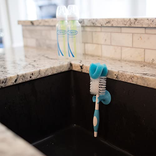 Dr. Brown's Escova de limpeza de mamadeira com esponja e esfregão - azul - pacote com 3