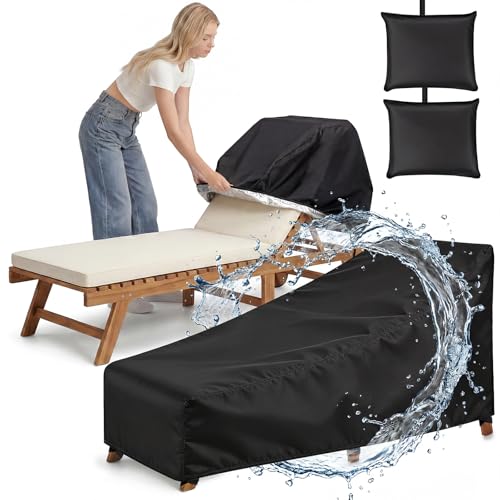 Chaise Lounge Cover 2 Pack Heavy Duty Patio Furniture Covers with Storage Bag Buckles & Drawstring Outdoor Lounge Chair Covers Waterproof & UV Resistant All-Season Protection 82 x 29 x 31 Inch Black