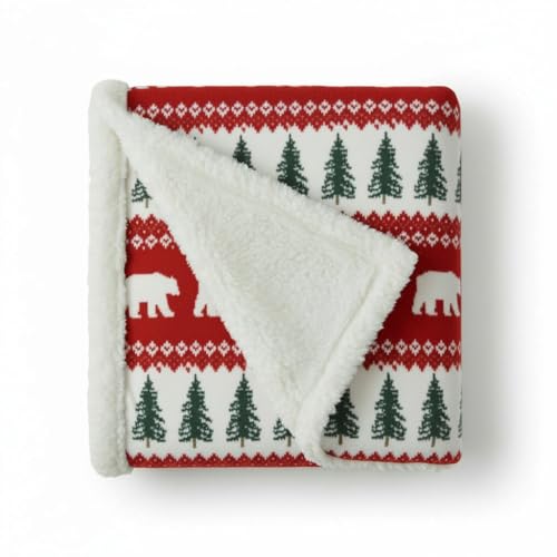 Eddie Bauer - Sherpa Throw Blanket for Couch 50x60 – Ultra Soft Reversible Fleece & Plush Sherpa Blanket, Warm Cozy Bear & Pine Cabin Throw for Sofa, Bed, Living Room Decor