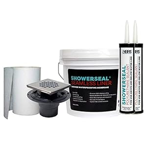 KBRS Waterproofing Pack #2 Shower Installation Kit Includes: Liquid Waterproofing Membrane, Seam Fabric, Polyurethane Sealant (2 Tubes), and Square Stainless Steel PVC Drain