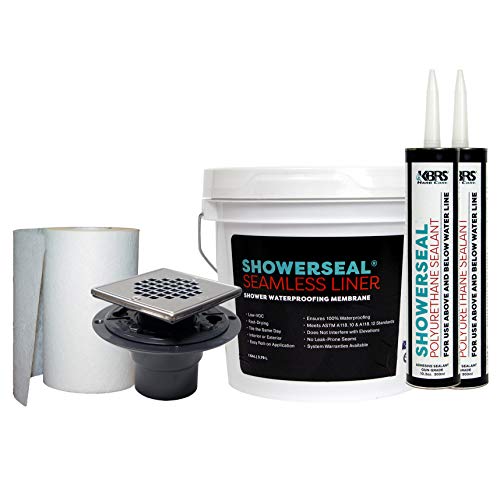 KBRS Waterproofing Pack #2 Shower Installation Kit Includes: Liquid Waterproofing Membrane, Seam Fabric, Polyurethane Sealant (2 Tubes), and Square Stainless Steel PVC Drain
