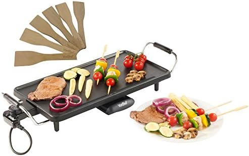 VonShef Teppanyaki Grill  Electric Grill with Non-Stick Plate, 2000W, Easy Clean, Adjustable Temperature Control, Oil Drip Tray & 8 Spatulas - for Korean BBQ, Meat, Vegetables & Fish  43x23x10cm