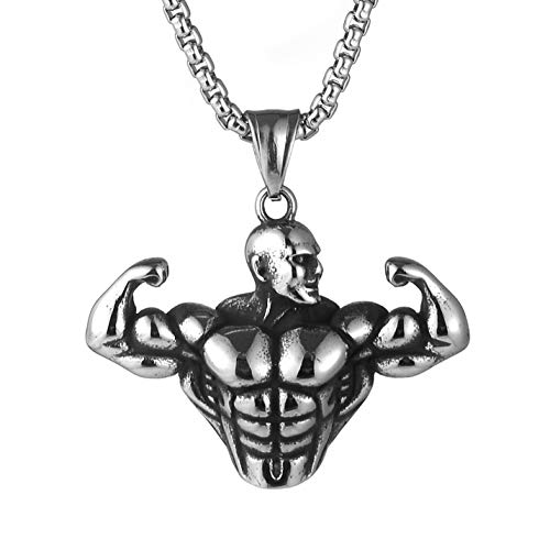 Asalways Stainless Steel Sports Bodybuilding Muscle Men Wrestling Barbell Dumbbell Pendant Necklace Stainless Steel Gym Fitness Accessories #TOP5