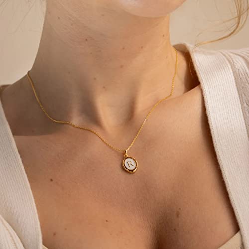 Zogcowy Dainty Initial Necklaces For Women Girls 18K Gold Plated Stainless Steel White Enamel Oval A-Z Letter Necklace With Initials Teen Girl Gifts Jewelry(Letter M) #TOP2