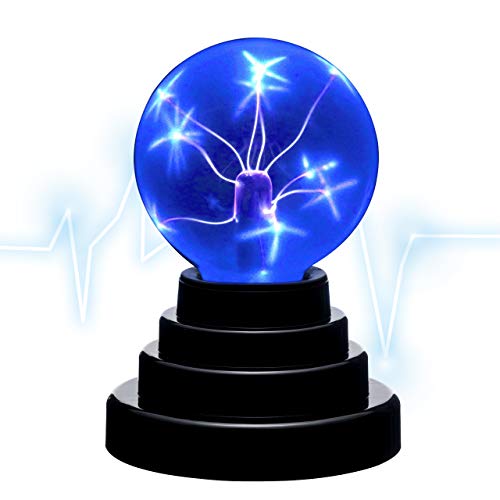 CozyCabin Mini Plasma Ball, 3 Inch Plasma Lamp Blue, Touch Sensitive Plasma Globe USB or Battery Powered, for Parties Kids Christmas Electronic Globe Static Ball