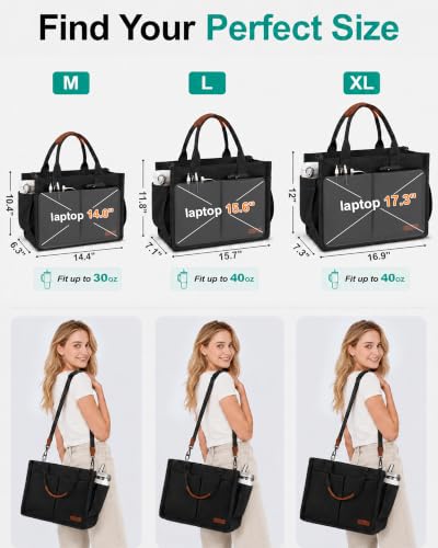 Image of FIORETTO Womens Canvas Tote Bag Purse with Individual Compartment, Zipper Top, Reinforced Bottom & Luggage Sleeve