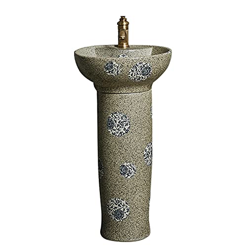 Lavabo De Baño De Cerámica Tradicional con Pedestal Completo Y Un Orificio para Grifo, Lavabo De Lujo, Unidad De Lavabo De Pie Fácil De Limpiar (A)(A)