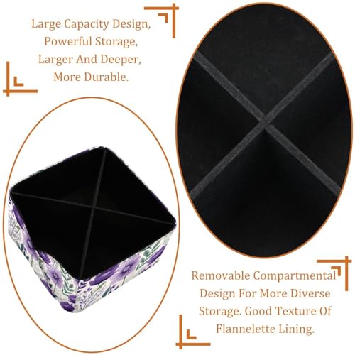 Porte-stylo rectangulaire floral violet à compartiments multiples pour maquillage