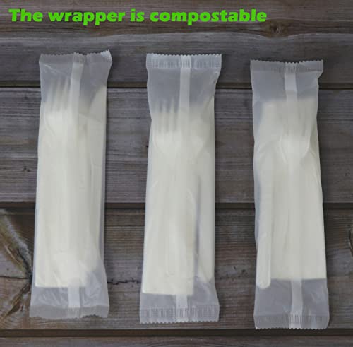 GreenWorks 6" Compostable CPLA Cutlery Kits, BPI Certified 200 Sets (Fork, Spoon,Knife,Napkin 4 in 1) Individually Wrapped With Compostable Bags,Alternative to Plastic Disposable Utensils - Image 4