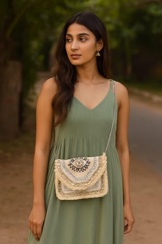 Maresse Women Ethnic Embellished Handmade Designer Boho Bag | Stylish Bohemian Crossbody Purse | Ideal for Festivals, Weddings and Casual Outings| Unique Fashion Accessory (Evil Eye Wonder)3