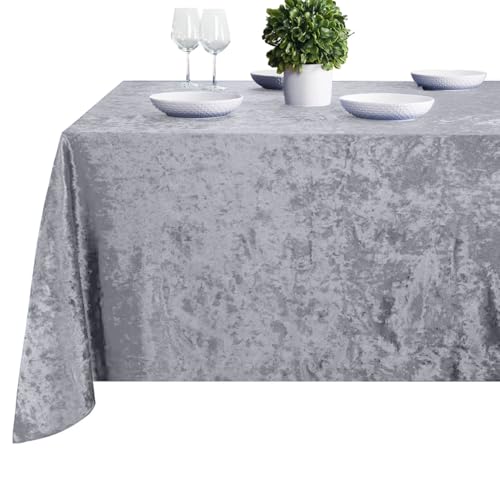 Elegant Event Essentials-Rectangle Crushed Velvet Tablecloths-Thicken Wrinkle-Resistant Table Cloth, Washable Heavy Weight Table Cover 60 Inch x 84 Inch Silver