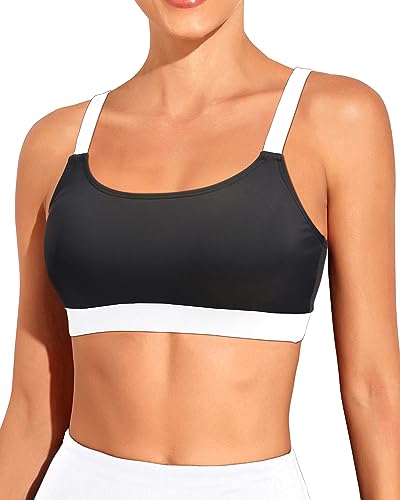 Image of Tempt Me Women Sports Bra Swim Crop Tops Only | Scoop neck, Bathing suits top, Removable cups, Adjustable straps