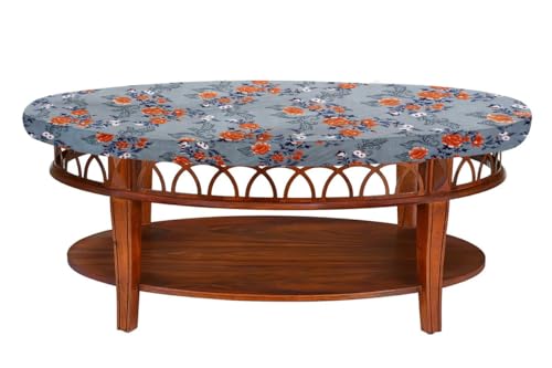 Image of The Furnishing Tree Elastic Oval Center Table Cover WxL 18x60 in Inches Polyester Floral Pattern Blue