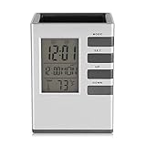 AUNMAS Digital Clock Pen Holder, Multifunctional LED Screen Alarm Clock Pencil Holder, Desk Time Date Temperature Display Case for Home Office
