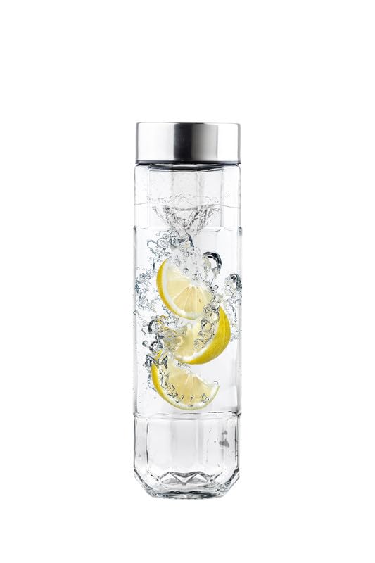 Image of CROCO JAR Wide Mouth Glass Water Bottle with Leak-Proof Airtight Double Layer Stainless Steel Lid for Water, Smoothie, Juices (750 ML Crystal Set of 2)